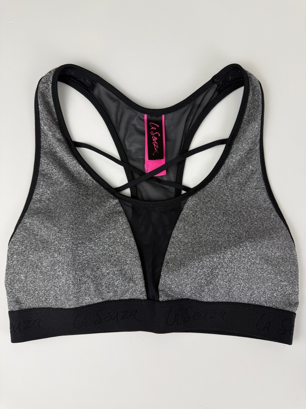 La Senza Bralette Women's Small Silver Metallic Black Mesh Strappy Racerback